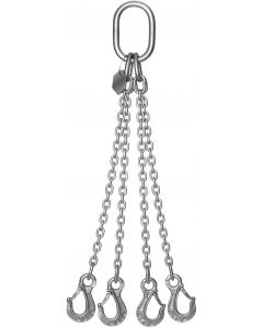 Niro-Anschlagkette Typ EN-4AÖ-CVG  mit Aufhängering und Ösenhaken,  Verbindungsglied Typ CVG, 4-strängig