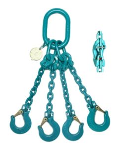 Anschlagkette mit Gabelkopfhaken, Aufhängering, Verbindungsglied und Verkürzungsklaue, 4-strängig, Typ ES-4DE